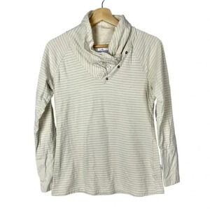 Columbia Cream Striped Mock Neck Pullover Sweatshirt S